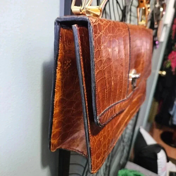 Vintage Rare Venezuelan Leather Animal Pattern Gold  Hardware Shoulder Bag - Picture 3 of 16